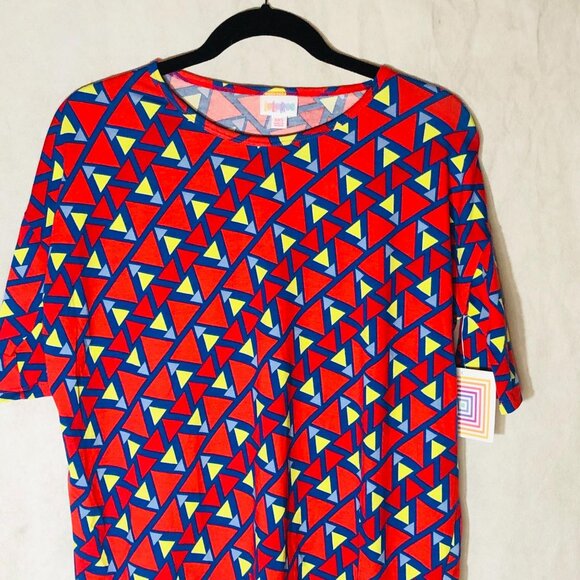 LuLaRoe Irma tunic short sleeve geometric red yellow & blue size xxs READ NEW - Picture 7 of 11